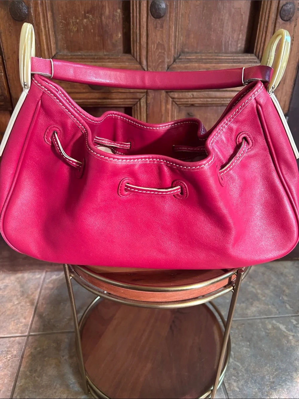 Tod's leather hobo bag, pink/cream color distinct design elements q 13 1/2” x 8”